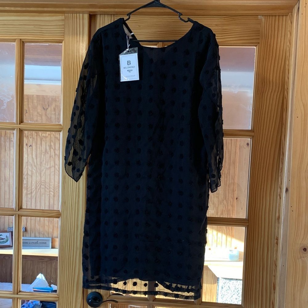 NWT Women's Black Swiss Dot Embroidered Polka Dot Half Sleeve Mini Dress XL